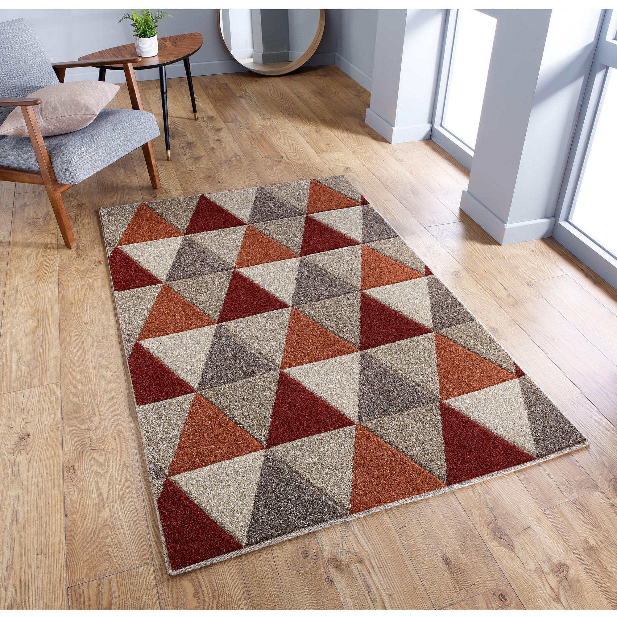 Portland Modern Triangle Geometric Beige Orange Rugs 663j